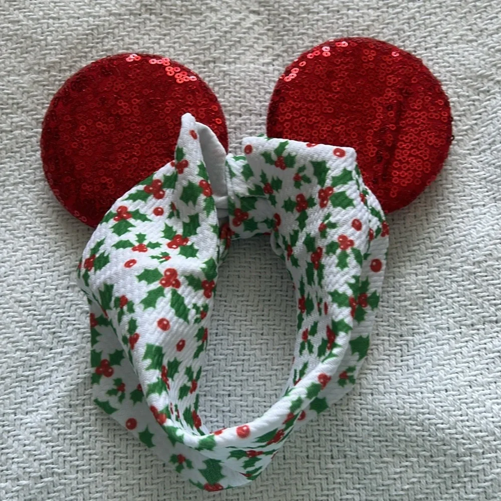 Festive Red Sequin Mouse Ears Headband for Baby
